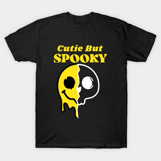 Cutie But Spooky Halloween Skull and Melting Smiley Design T-Shirt by Artist usha